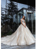 Cap Sleeve Beaded Tulle Cathedral Glitter Wedding Dress